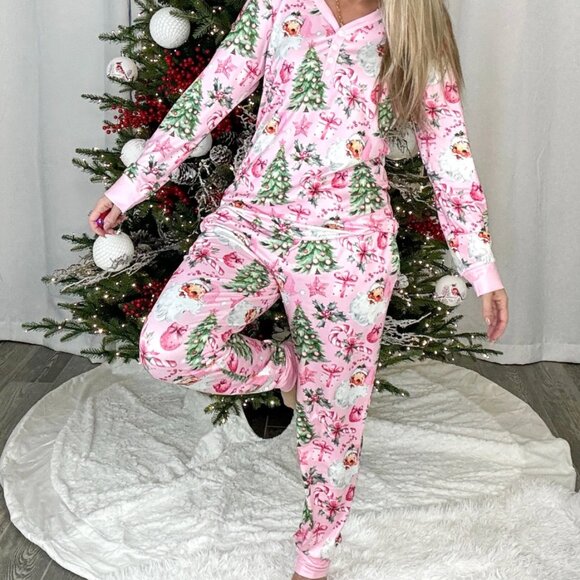NEW! Shirley & Stone Pink Santas & Candy Canes Pajamas Size XL - Picture 5 of 7